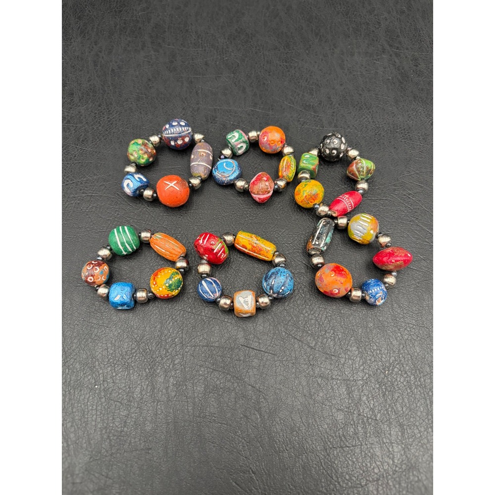 Vintage Beaded Napkin Holders Set of 6 Multi Color Boho Eclectic